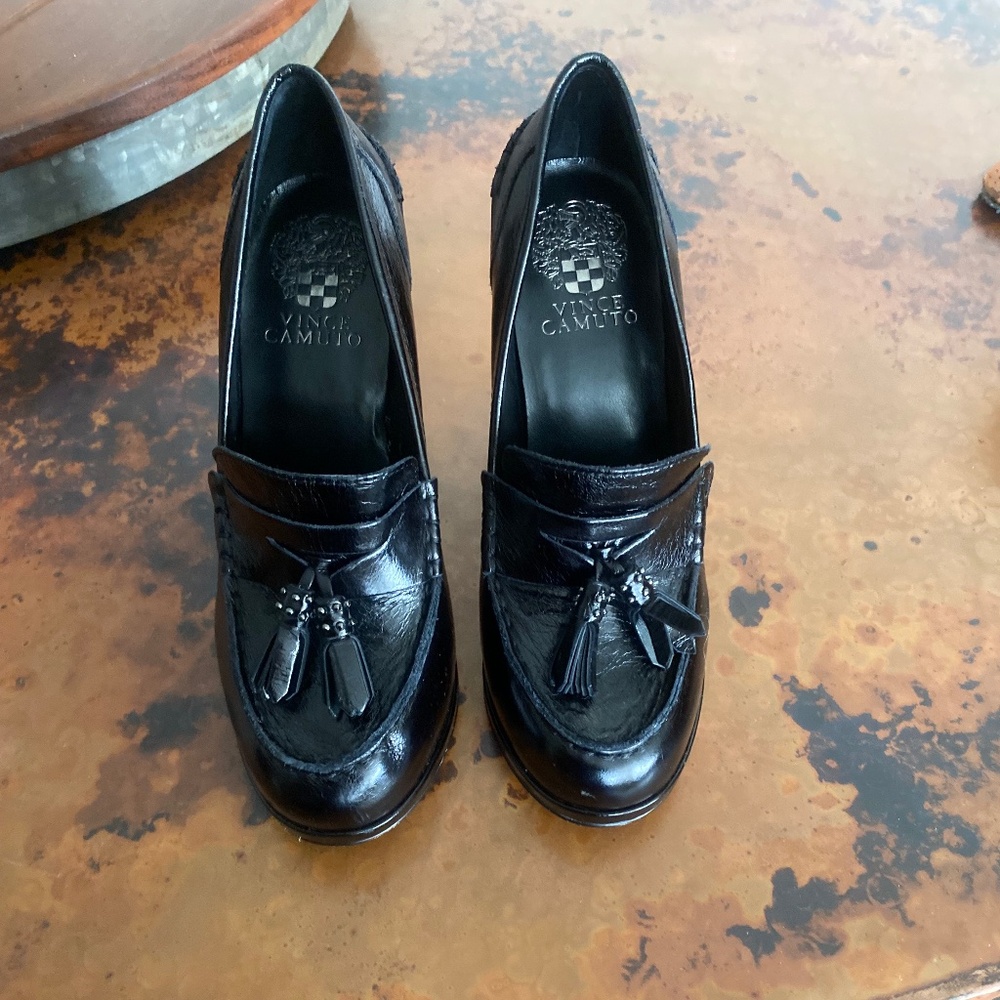 Vince Camuto high heel black loafers